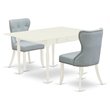 Pemberly Row 3-Piece Wood Dining Table Set in Linen White/Baby Blue