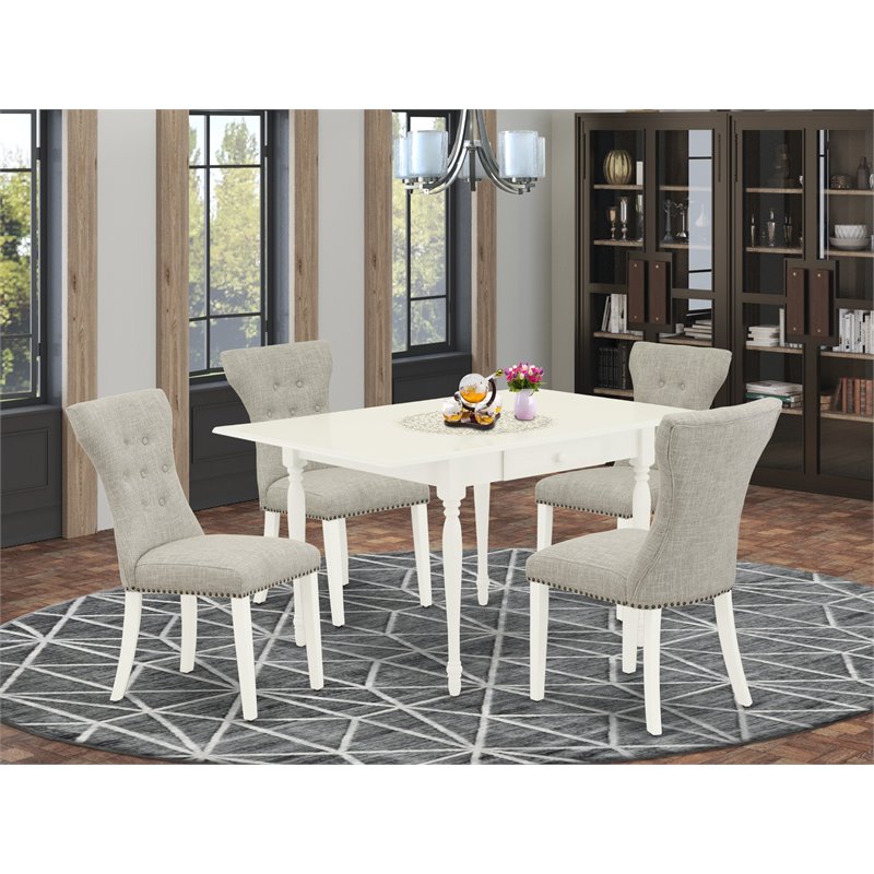 Pemberly Row 5-Piece Wood Dining Table Set in Linen White and Doeskin