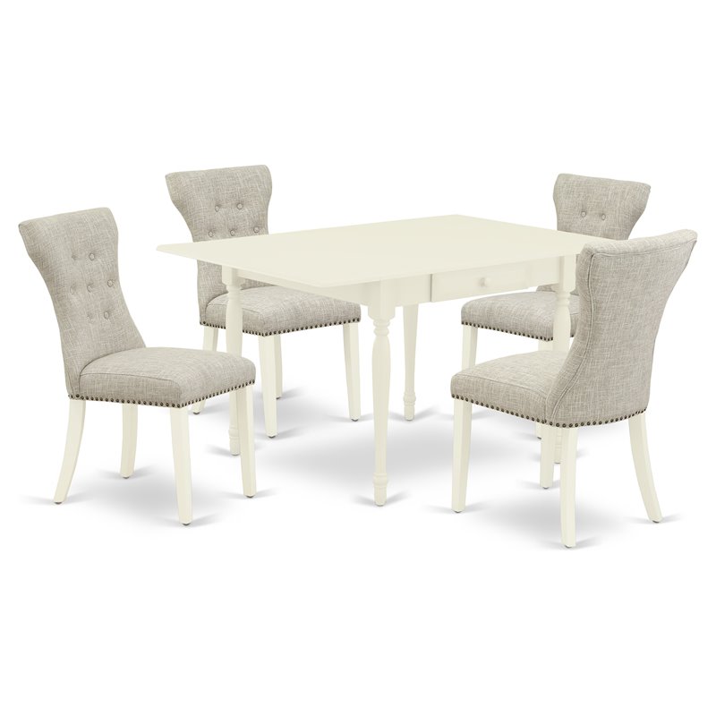 Pemberly Row 5-Piece Wood Dining Table Set in Linen White and Doeskin