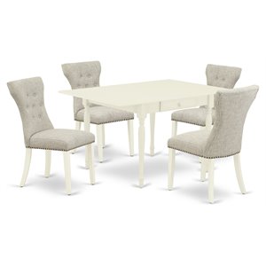 Pemberly Row 5-Piece Wood Dining Table Set in Linen White and Doeskin