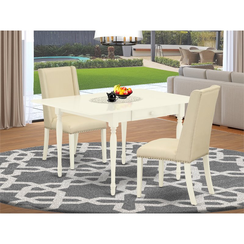 Pemberly Row 3-Piece Wood Dining Set with Drop Leaves in Linen White
