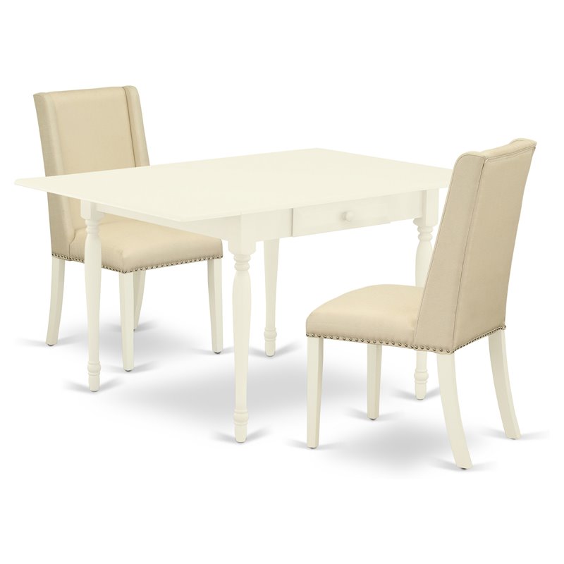 Pemberly Row 3-Piece Wood Dining Set with Drop Leaves in Linen White