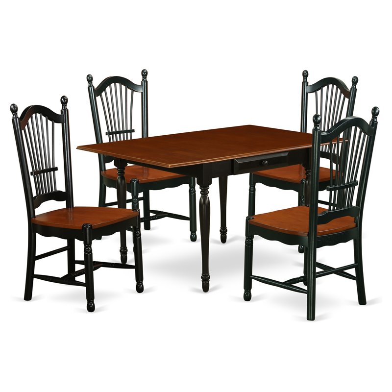 Pemberly Row 5-Piece Black and Cherry Wood Dining Set w/ Panel Back