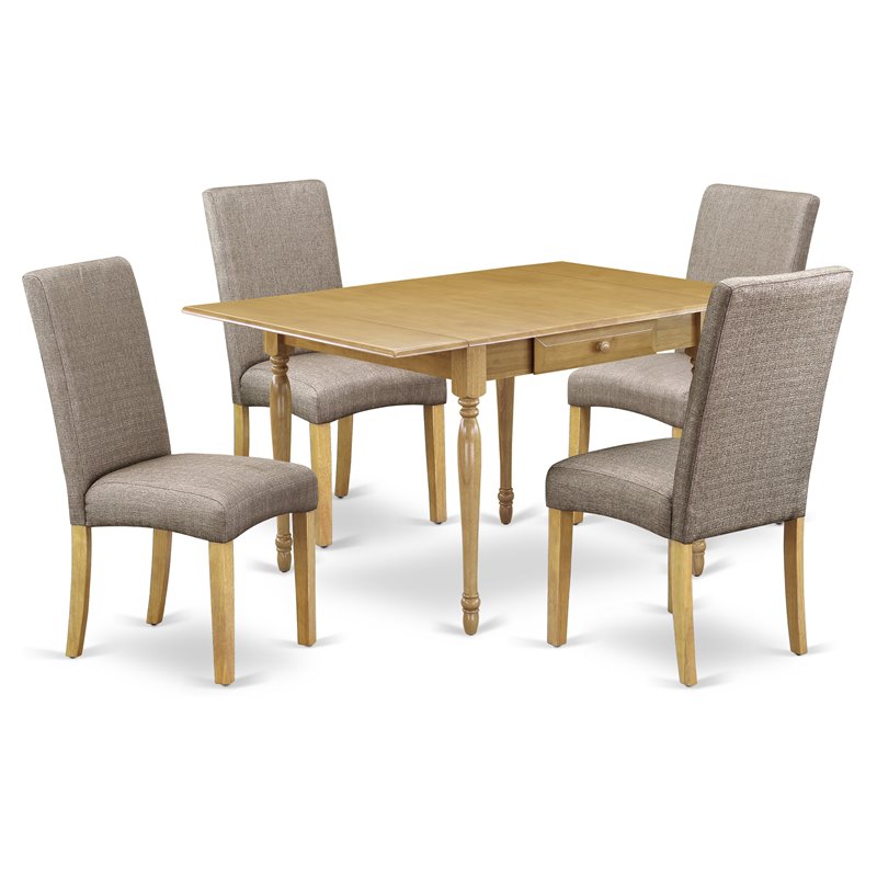 Pemberly Row 5-Piece Wood Dining Set with Parson Chairs in Oak