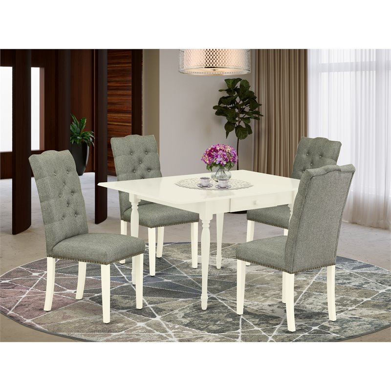 Pemberly Row 5-Piece Dining Set with High Back Chairs in Linen White