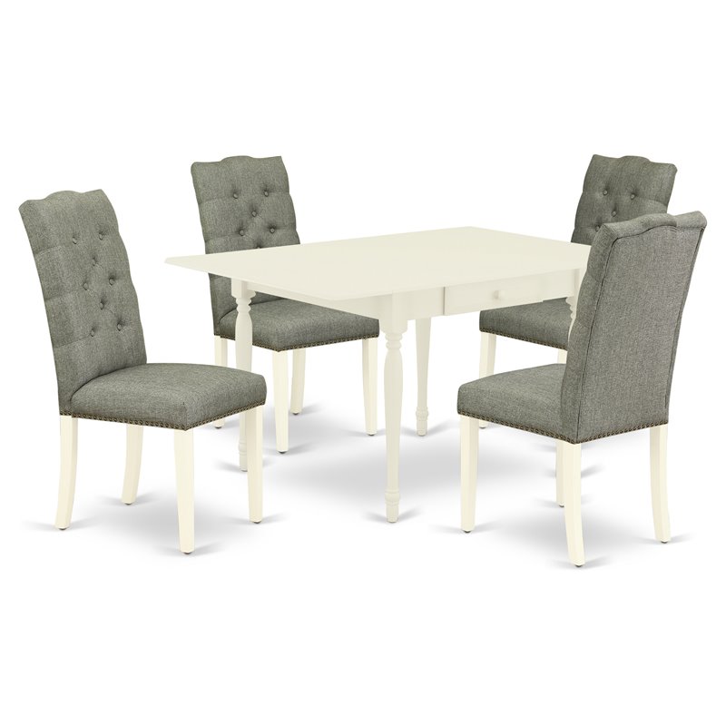 Pemberly Row 5-Piece Dining Set with High Back Chairs in Linen White