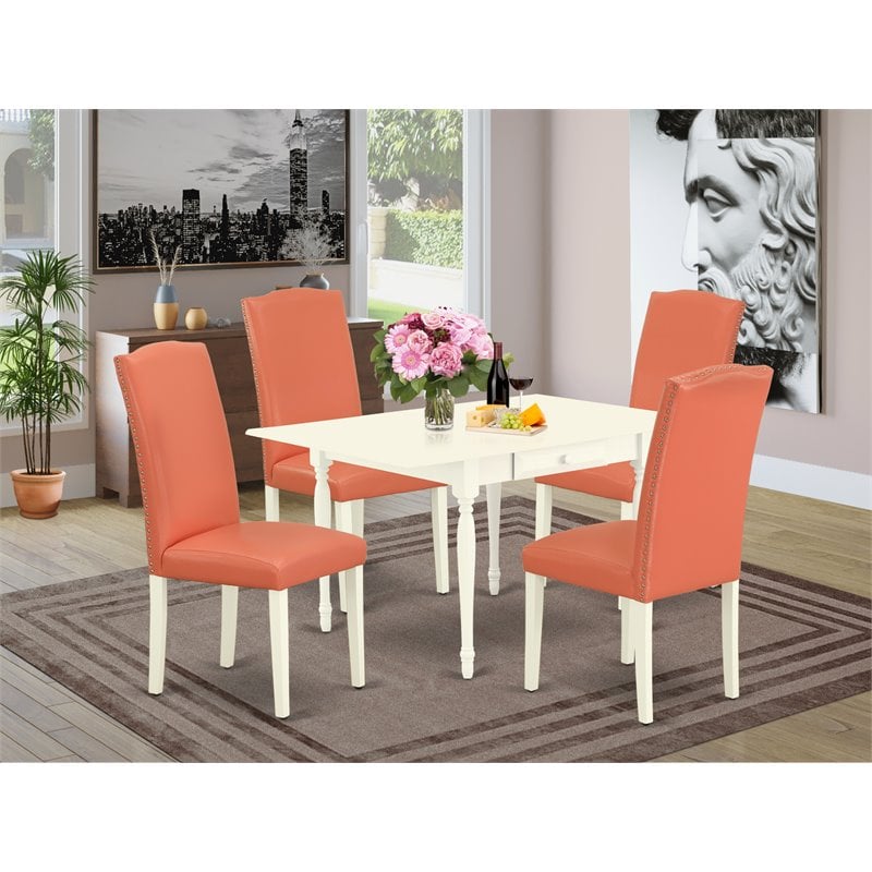 Pemberly Row 5-Piece Wood Dining Set with Drop Leaf Linen White