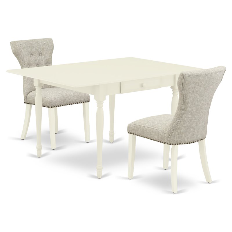 Pemberly Row 3-Piece Mid-Century Dining Set in Linen White and Doeskin