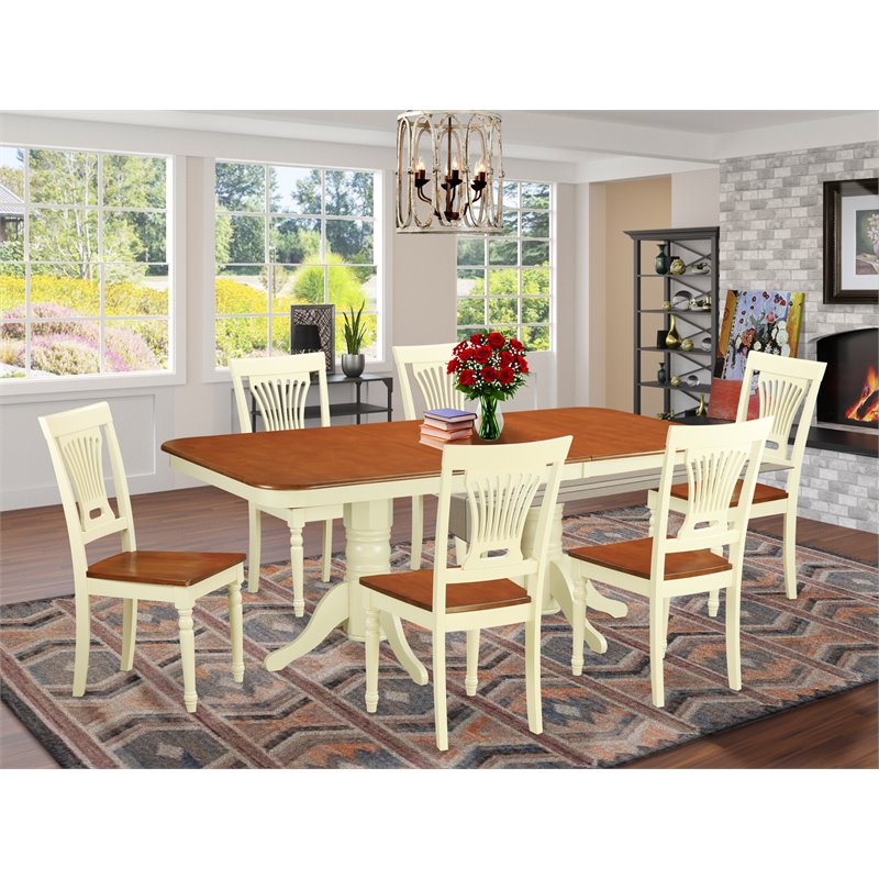 Pemberly Row 7-Piece Wood Dining Table Set in Buttermilk and Cherry