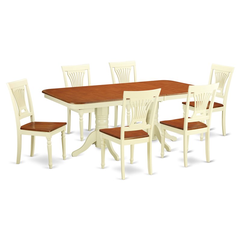 Pemberly Row 7-Piece Wood Dining Table Set in Buttermilk and Cherry