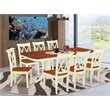 Pemberly Row 9-Piece Dining Set with X Back Chairs in Buttermilk/Cherry