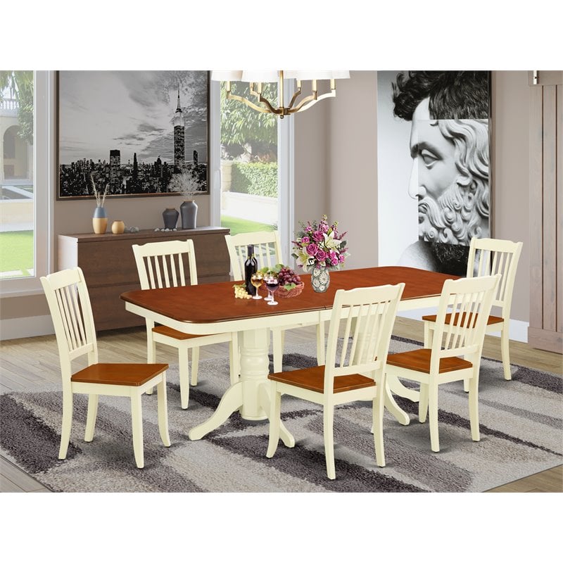 Pemberly Row 7-Piece Dining Set with Butterfly Leaf and Cherry Wood Finish