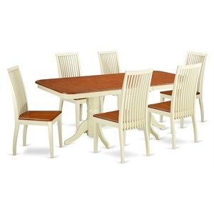 Pemberly Row 7-Piece Dining Set Wood Buttermilk Cherry Expandable Table