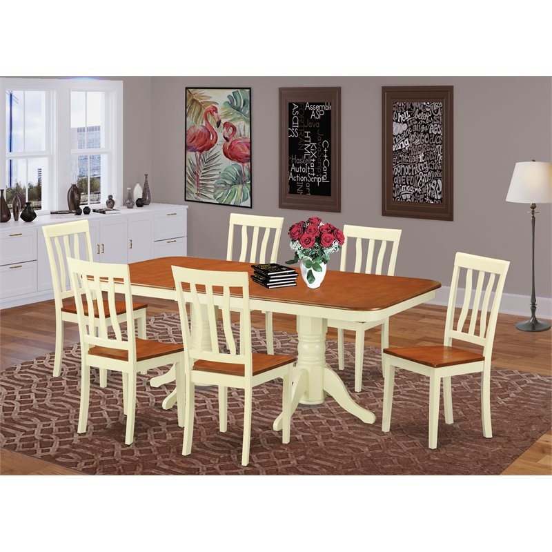 Pemberly Row 7-Piece Dining Set with Expandable Table in Buttermilk/Cherry