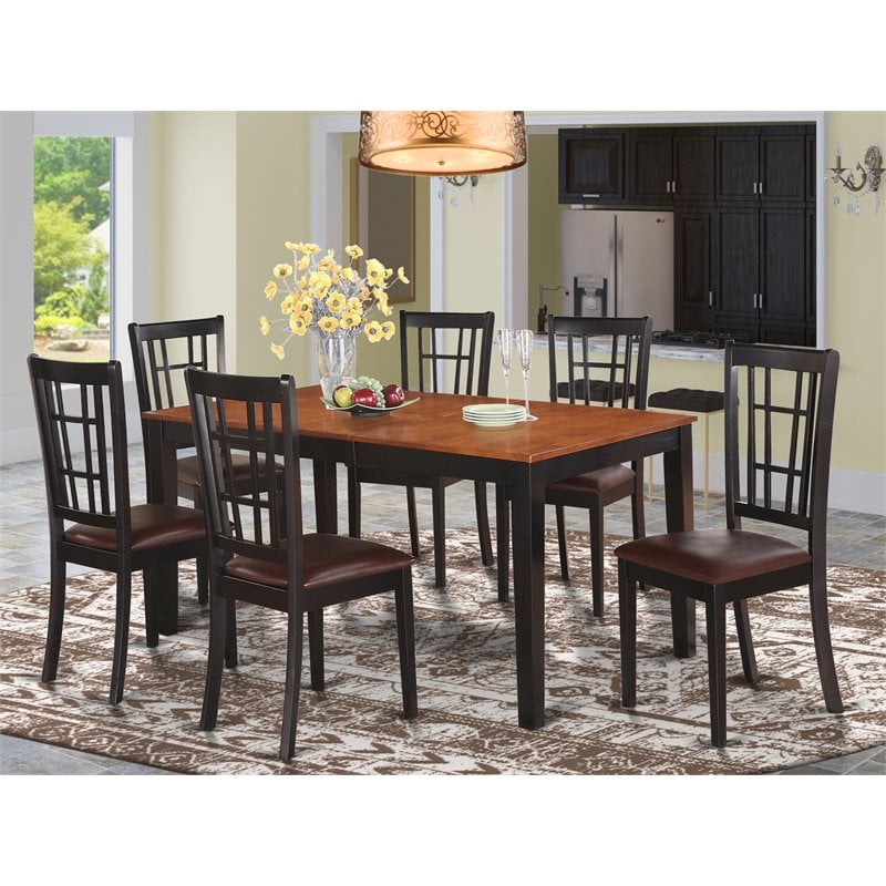 Pemberly Row 7-Piece Dining Set with Faux Leather Seats in Black/Cherry