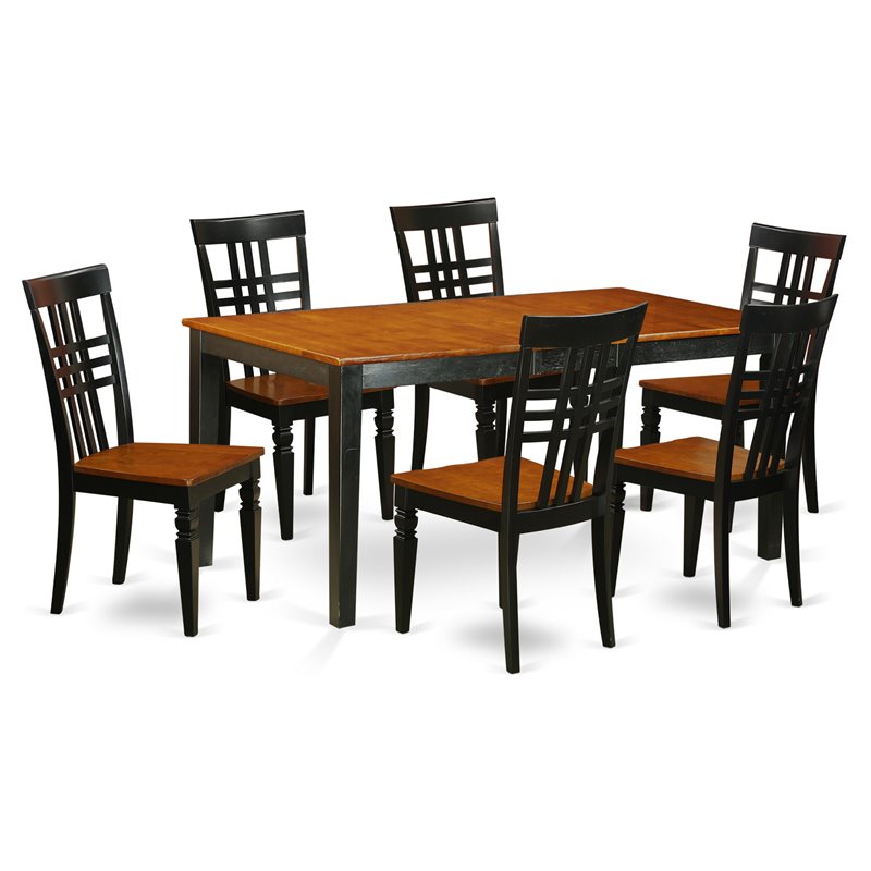 Pemberly Row 7-Piece Kitchen Table and Wood Seat Chair Set in Black/Cherry