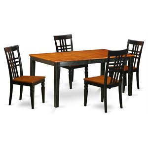 Pemberly Row 5-Piece Dining Set with Wood Chairs in Black & Cherry
