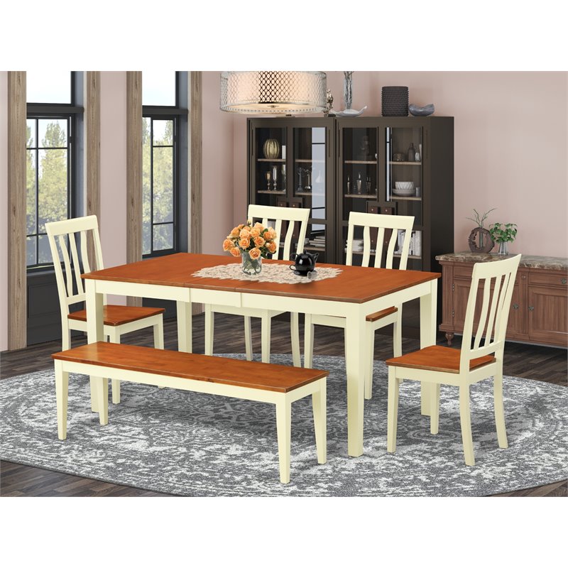 Pemberly Row 6-Piece Dining Set with Chairs & Bench in Buttermilk & Cherry