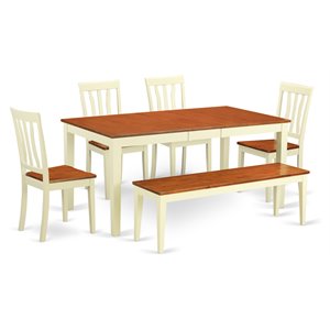 Pemberly Row 6-Piece Dining Set with Chairs & Bench in Buttermilk & Cherry
