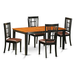 Pemberly Row 5-Piece Dining Set with Faux Leather Chairs in Black/Cherry