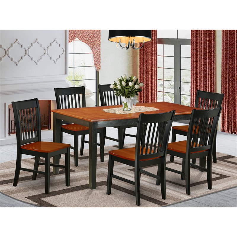 Pemberly Row 7-Piece Engineered Wood Dining Set in Black/Cherry Finish