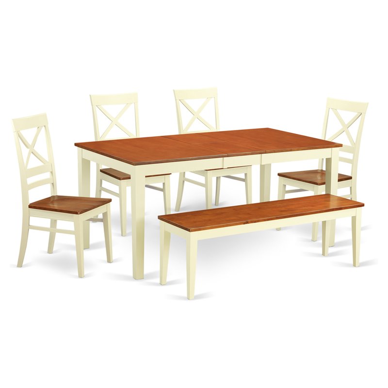 Pemberly Row 6-Piece Wood Dining Table Set in Buttermilk and Cherry Finish