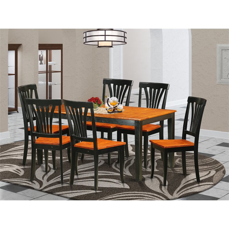 Pemberly Row 7-Piece Wood Dining Table Set in Black and Cherry Finish