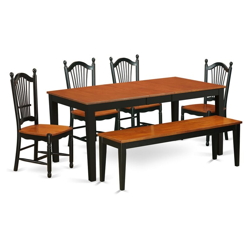 Pemberly Row 6-Piece Dining Set with Bench in Black and Cherry Finish