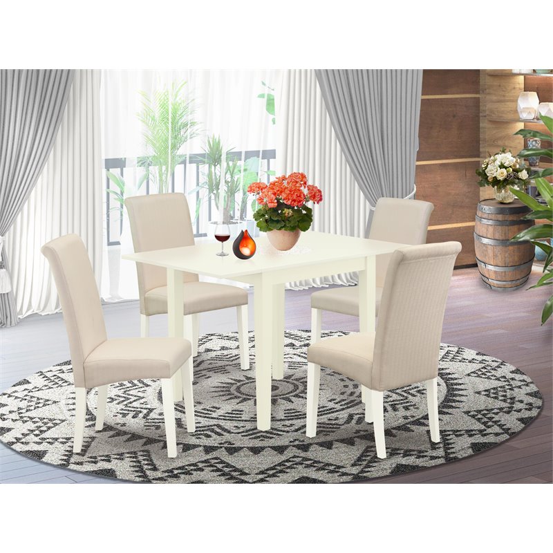 Pemberly Row 5-Piece Wood Dining Set with Linen White Table & Cream Chairs