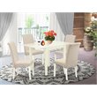 Pemberly Row 5-Piece Wood Dining Set with Linen White Table & Cream Chairs