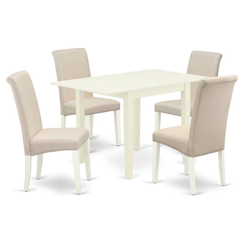 Pemberly Row 5-Piece Wood Dining Set with Linen White Table & Cream Chairs
