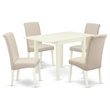Pemberly Row 5-Piece Wood Dining Set with Linen White Table & Cream Chairs