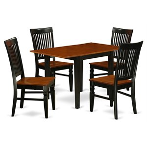 Pemberly Row 5-Piece Black & Cherry Dining Table Set with Wood Chairs