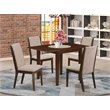 Pemberly Row 5-Piece Dining Table Set with Mahogany Finish & Linen Chairs