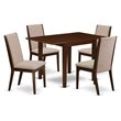 Pemberly Row 5-Piece Dining Table Set with Mahogany Finish & Linen Chairs
