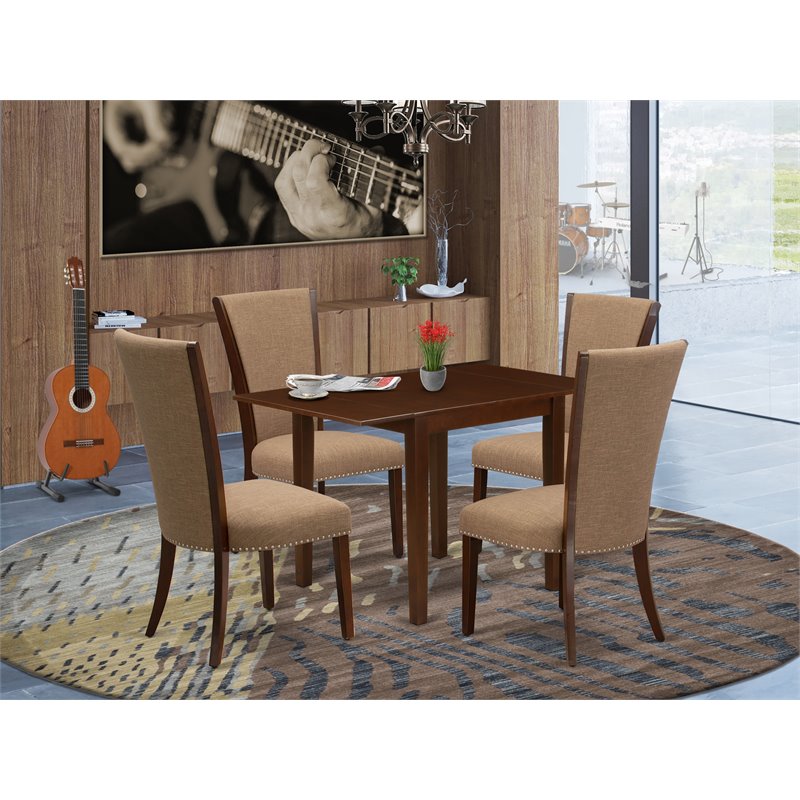 Pemberly Row 5-Piece Dining Set with Drop Leaf in Light Sable and Mahogany