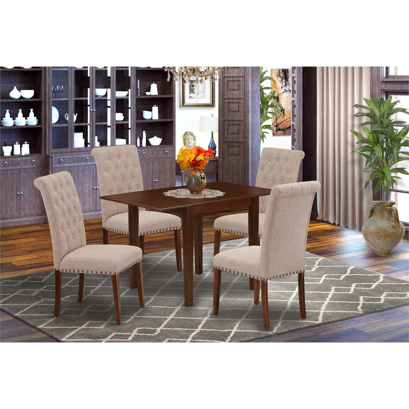 Pemberly Row 5-Piece Dining Set with Button Tufted Chairs in Light Fawn