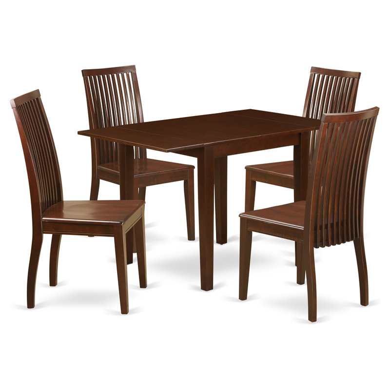 Pemberly Row 5-Piece Mahogany Dining Table Set with Slat-Back Chairs