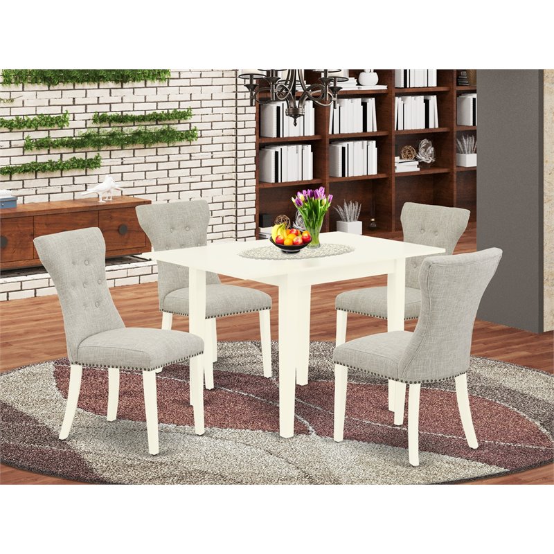 Pemberly Row 5-Piece White Wood Kitchen Table Set with Upholstered Chairs