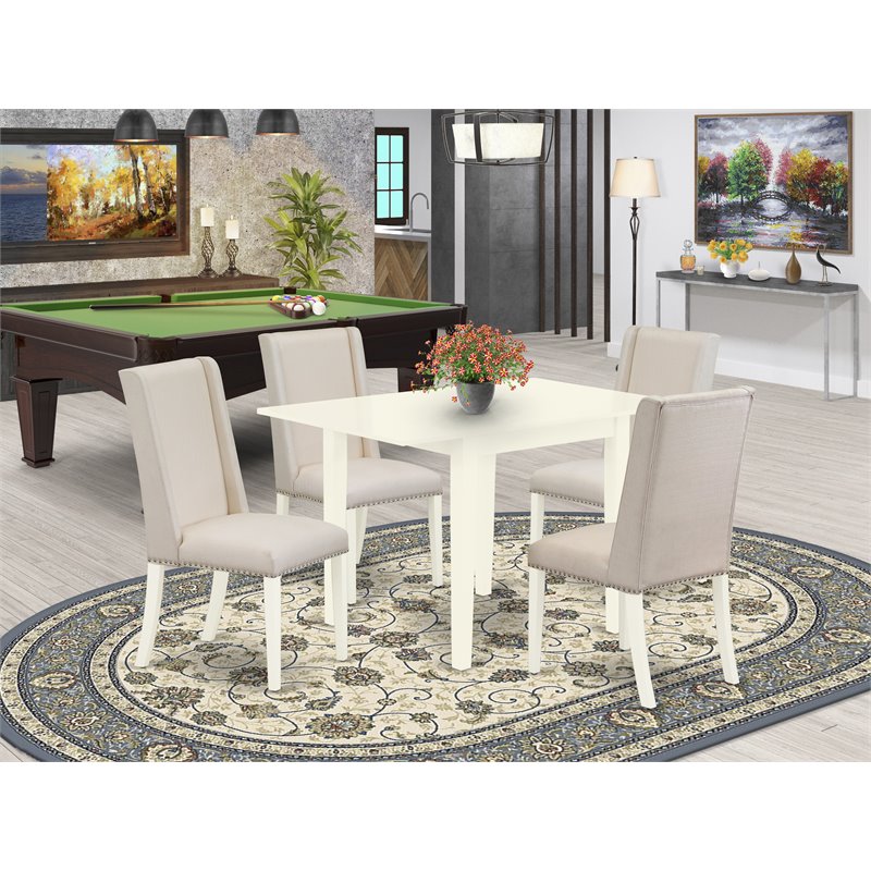 Pemberly Row 5-Piece Dining Table and Parson Chair Set in Linen White