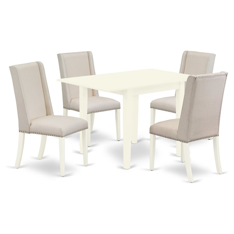 Pemberly Row 5-Piece Dining Table and Parson Chair Set in Linen White