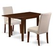 Pemberly Row 3-Piece Mahogany Dining Set with Cream Linen Upholstery