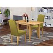 Pemberly Row 3-Piece Oak Dining Set with Light Pickle Linen Upholstery