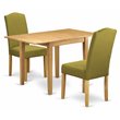 Pemberly Row 3-Piece Oak Dining Set with Light Pickle Linen Upholstery