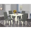 Pemberly Row 5-Piece White Dining Set with Gray Linen Upholstery