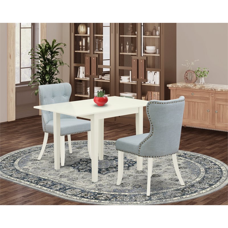 Pemberly Row 3-Piece Wood Dining Table Set in White & Baby Blue