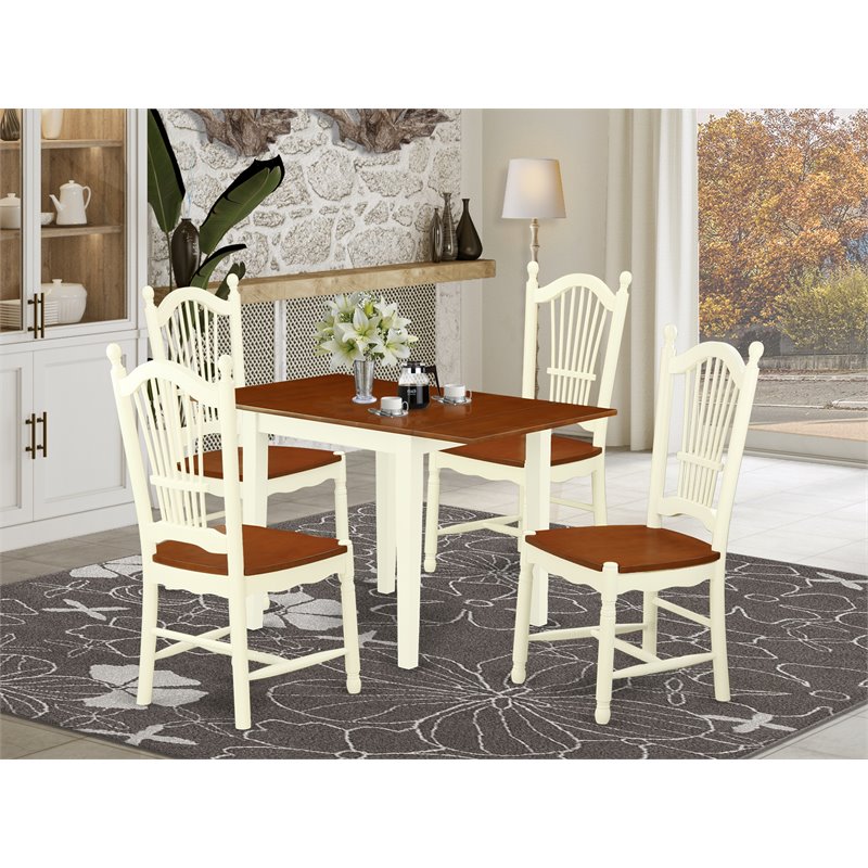 Pemberly Row 5-Piece Wood Kitchen Table Set in Buttermilk & Cherry