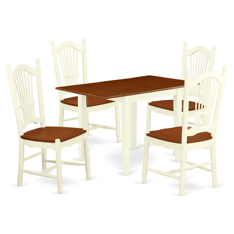 Pemberly Row 5-Piece Wood Kitchen Table Set in Buttermilk & Cherry