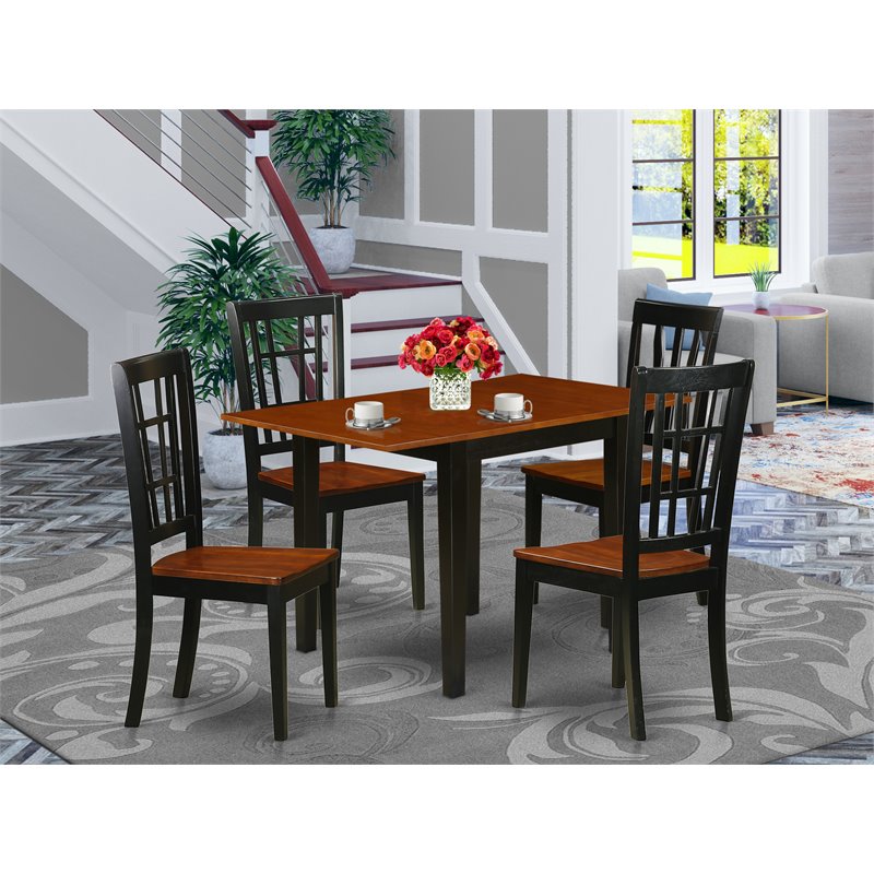 Pemberly Row 5-Piece Wood Dining Set with Panel Back in Black/Cherry
