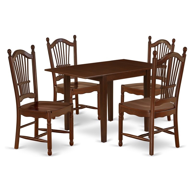 Pemberly Row 5-Piece Wood Dining Table Set in Mahogany Finish